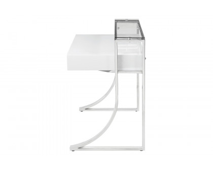 Coaster - Gemma 2-Drawer Writing Desk in Glossy White/Chrome