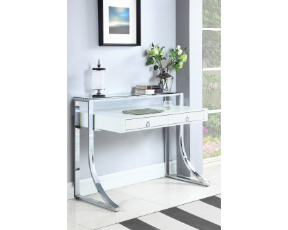 Coaster - Gemma 2-Drawer Writing Desk in Glossy White/Chrome