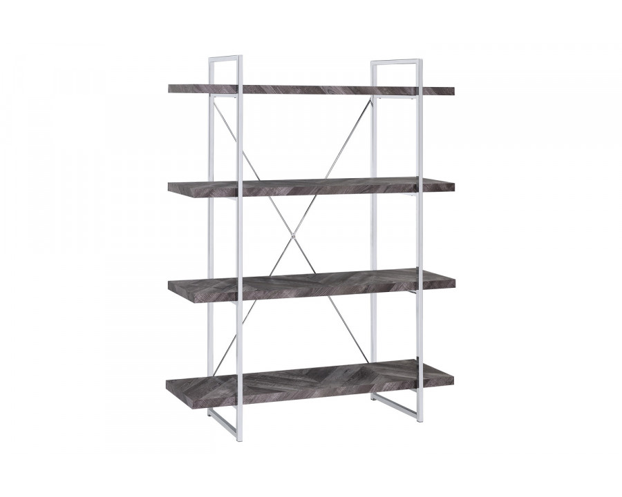 Coaster - Grimma 4-Shelf Bookcase in Rustic Gray/Herringbone