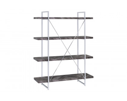 Coaster - Grimma 4-Shelf Bookcase in Rustic Gray/Herringbone