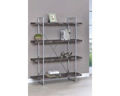 Coaster - Grimma 4-Shelf Bookcase in Rustic Gray/Herringbone