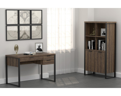 Coaster - Pattinson 2-Door Rectangular Bookcase in Aged Walnut/Gunmetal