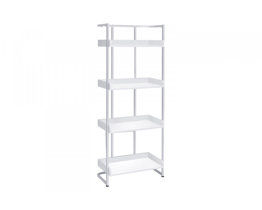 Coaster Ember 4-Shelf Bookcase - White High Gloss/Chrome