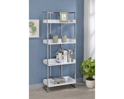 Coaster Ember 4-Shelf Bookcase - White High Gloss/Chrome