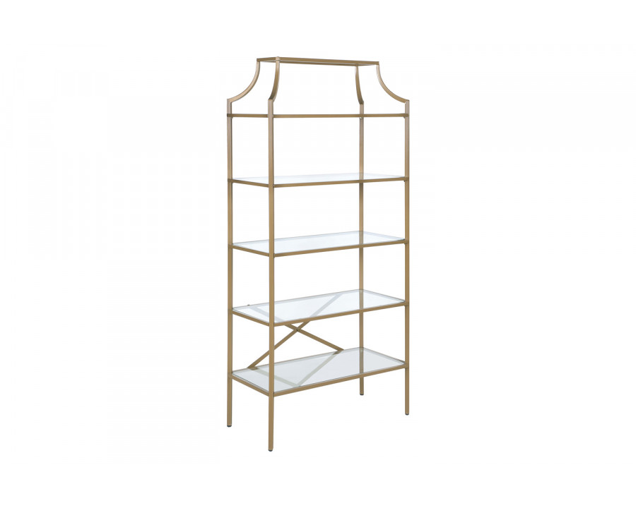 Coaster - 5-Tier Tempered Glass Shelves Bookcase in Matte Gold