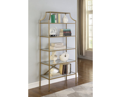 Coaster - 5-Tier Tempered Glass Shelves Bookcase in Matte Gold