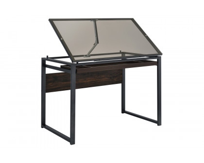 Coaster™ Pantano Glass Top Drafting Desk - Dark Gunmetal/Chestnut