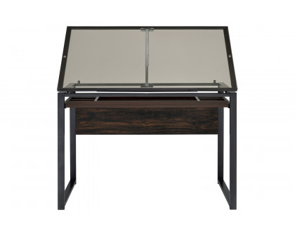 Coaster™ Pantano Glass Top Drafting Desk - Dark Gunmetal/Chestnut