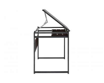 Coaster™ Pantano Glass Top Drafting Desk - Dark Gunmetal/Chestnut