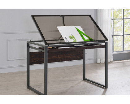 Coaster™ Pantano Glass Top Drafting Desk - Dark Gunmetal/Chestnut