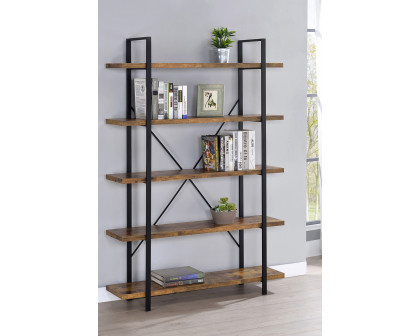 Coaster Cole 5-Shelf Bookcase - Antique Nutmeg/Black