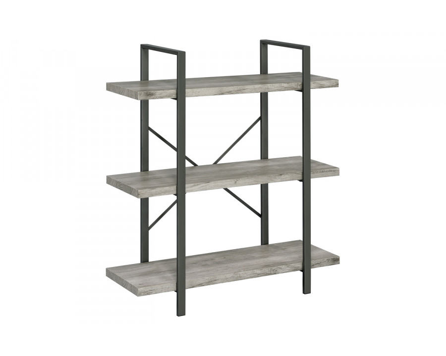 Coaster Cole 3-Shelf Bookcase - Gray Driftwood/Gunmetal