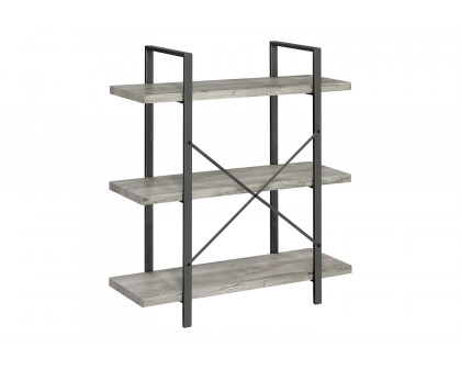 Coaster Cole 3-Shelf Bookcase - Gray Driftwood/Gunmetal