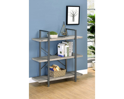 Coaster Cole 3-Shelf Bookcase - Gray Driftwood/Gunmetal