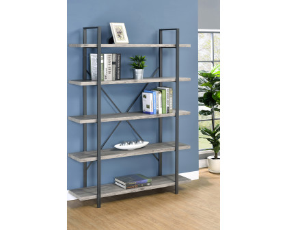 Coaster Cole 5-Shelf Bookcase - Gray Driftwood/Gunmetal