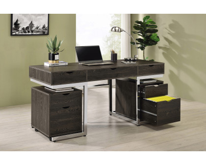 Coaster - Noorvik 3-Drawer Writing Desk in Dark Oak/Chrome