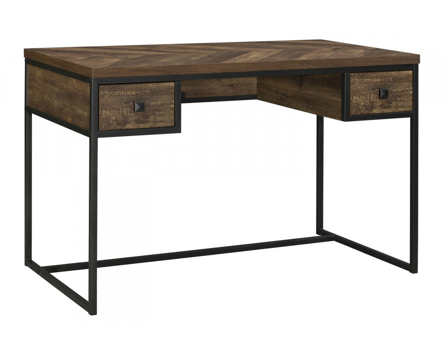 Coaster - Millbrook 2-Drawer Writing Desk in Rustic Oak Herringbone/Gunmetal