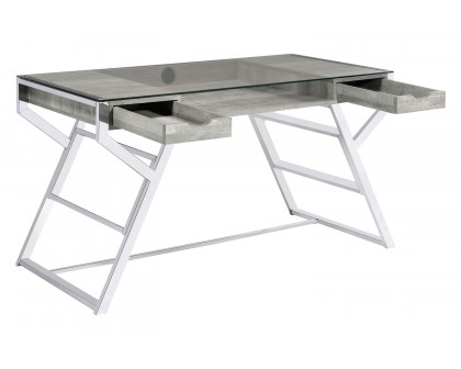 Coaster - Emelle 2-Drawer Glass Top Writing Desk in Gray Driftwood/Chrome