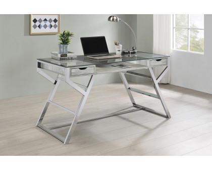 Coaster - Emelle 2-Drawer Glass Top Writing Desk in Gray Driftwood/Chrome