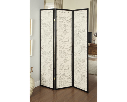 Coaster - 3-Panel French Script Print Folding Screen in Espresso