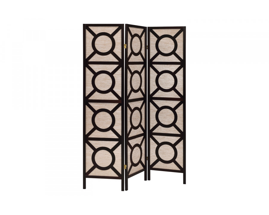 Coaster - 3-Panel Geometric Folding Screen in Tan/Cappuccino