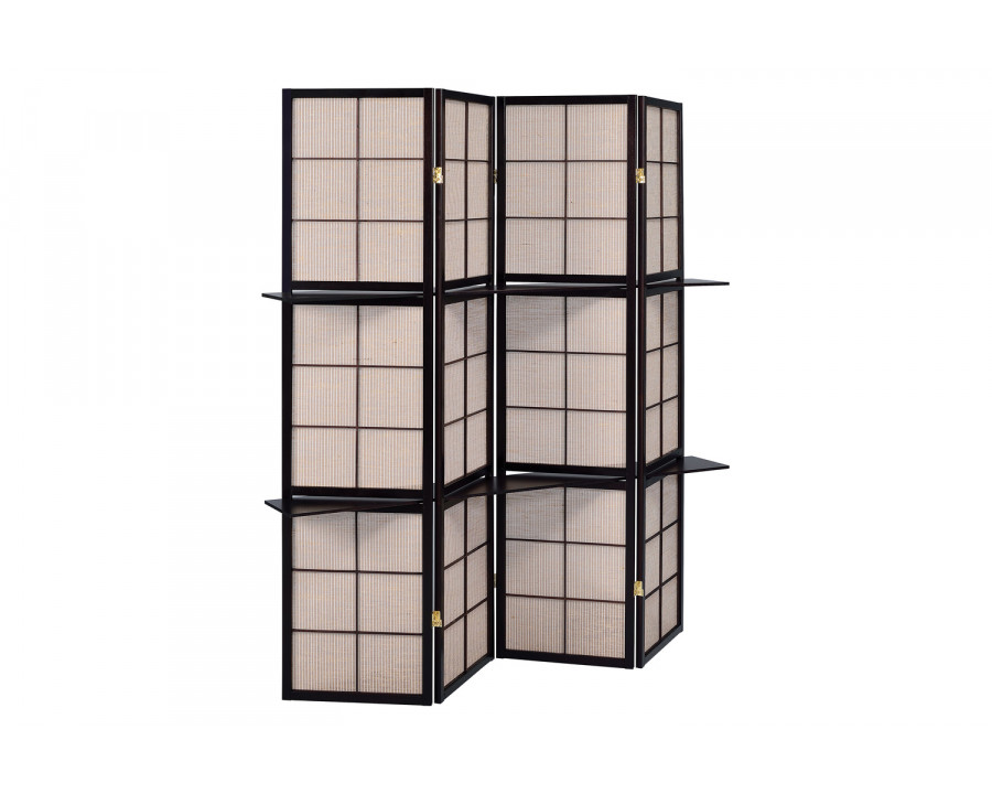 Coaster - 4-Panel Folding Screen With Removable Shelves in Tan/Cappuccino