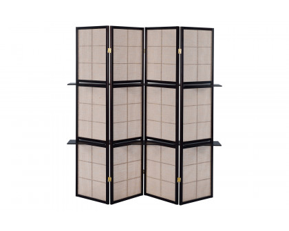 Coaster - 4-Panel Folding Screen With Removable Shelves in Tan/Cappuccino