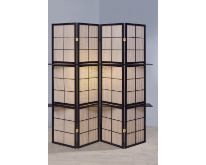 Coaster - 4-Panel Folding Screen With Removable Shelves in Tan/Cappuccino