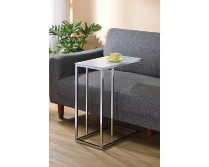 Coaster - Glass Top Accent Table in Chrome/White