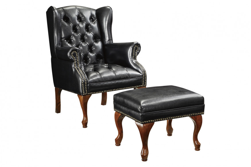 Coaster™ Button Tufted Back Accent Chair With Ottoman - Black/Espresso