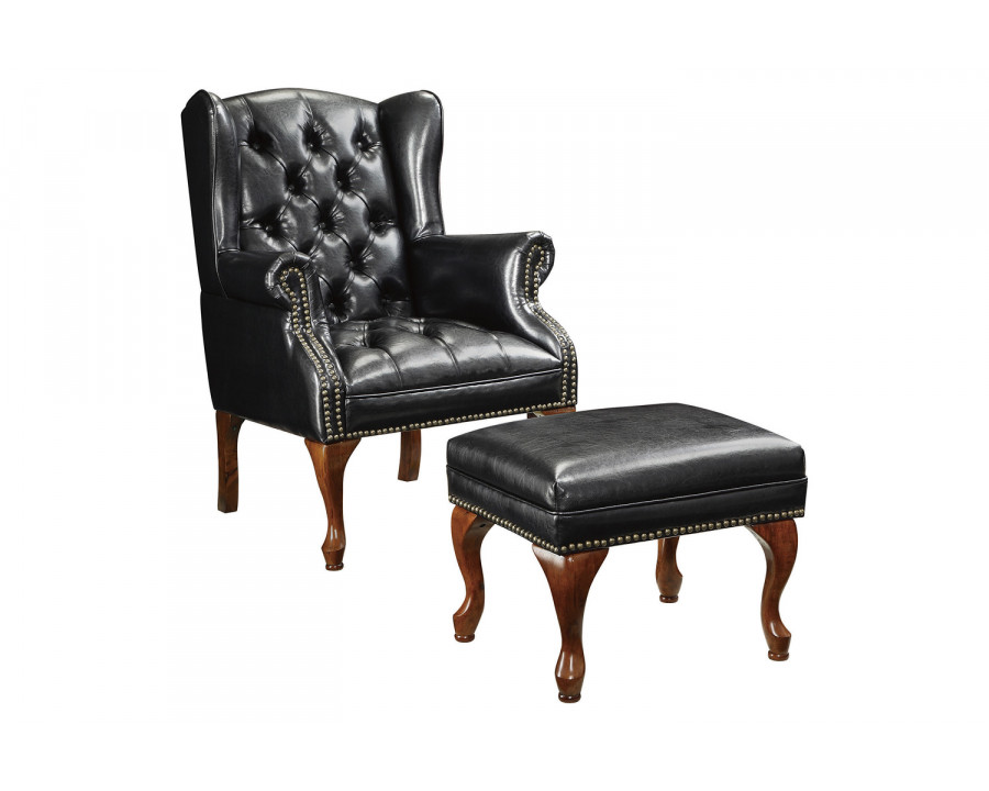 Coaster - Button Tufted Back Accent Chair With Ottoman in Black/Espresso