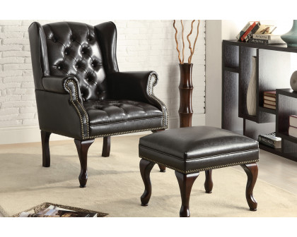 Coaster™ Button Tufted Back Accent Chair With Ottoman - Black/Espresso