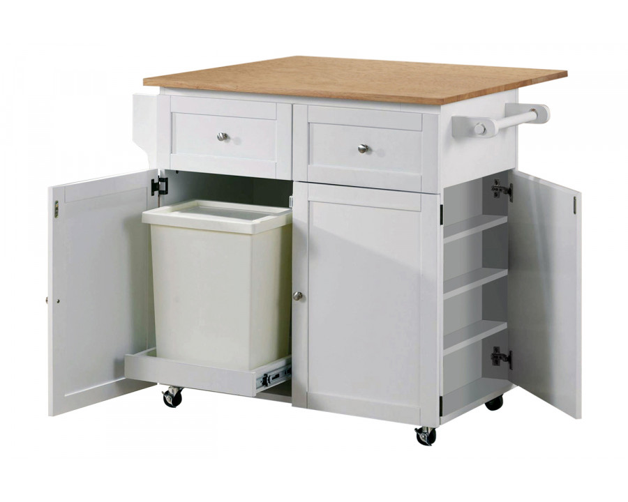 Coaster - 3-Door Kitchen Cart With Casters in Natural Brown/White