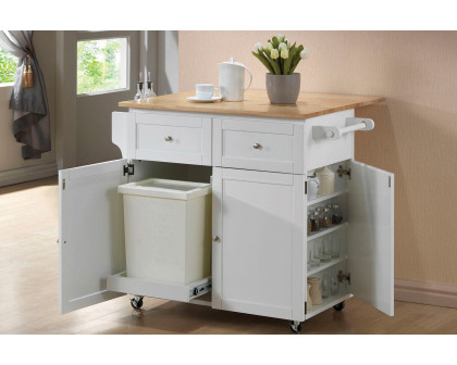 Coaster - 3-Door Kitchen Cart With Casters in Natural Brown/White