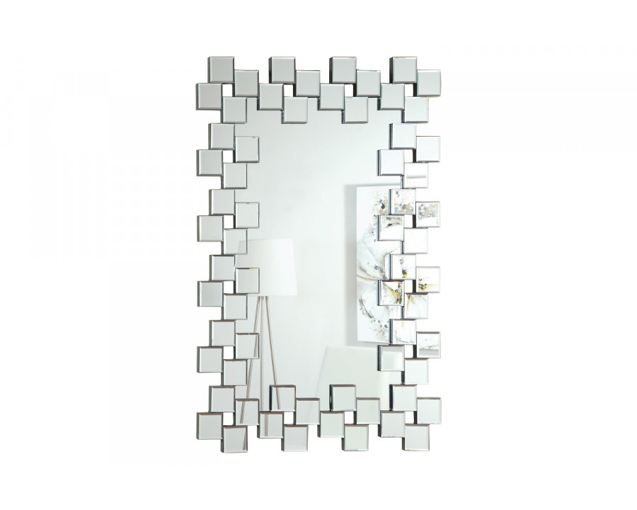 Coaster - Frameless Wall Mirror With Staggered Tiles in Silver