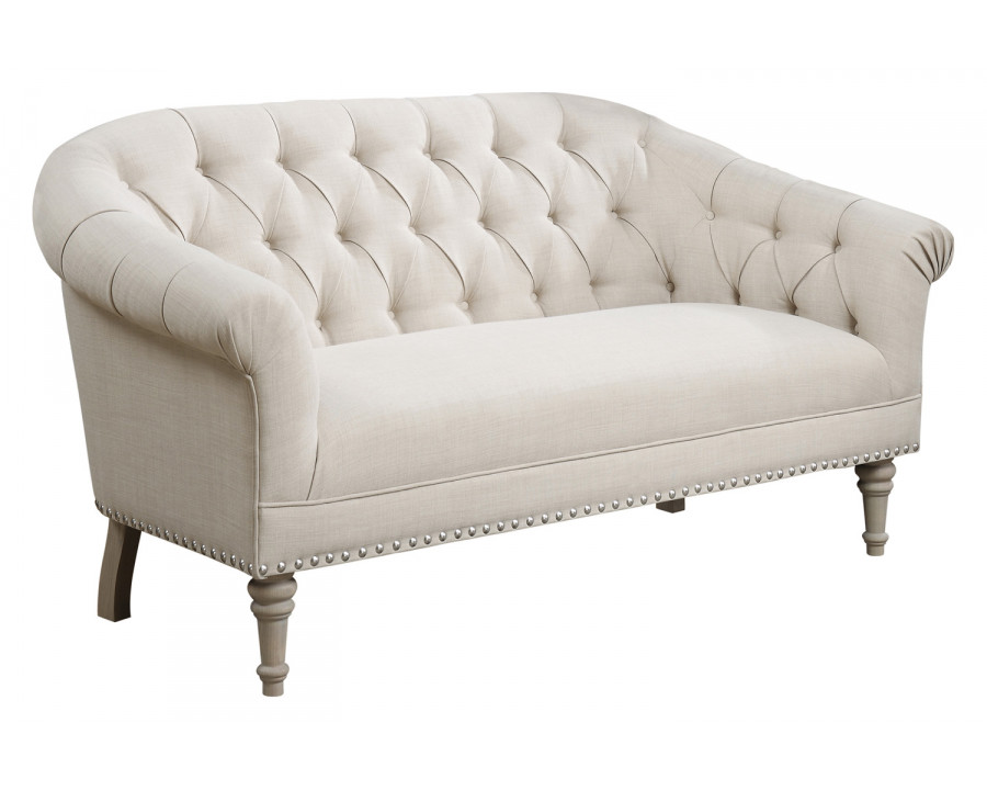 Coaster - Tufted Back Settee With Roll Arm in Natural