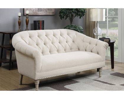 Coaster - Tufted Back Settee With Roll Arm in Natural