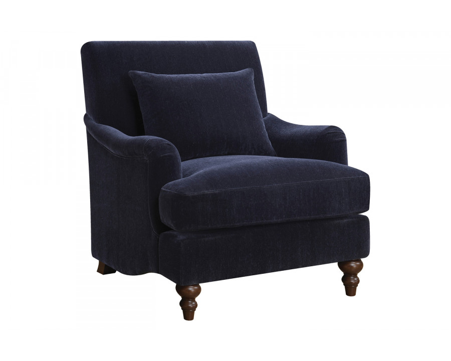 Coaster - Upholstered Accent Chair With Turned Legs in Midnight Blue