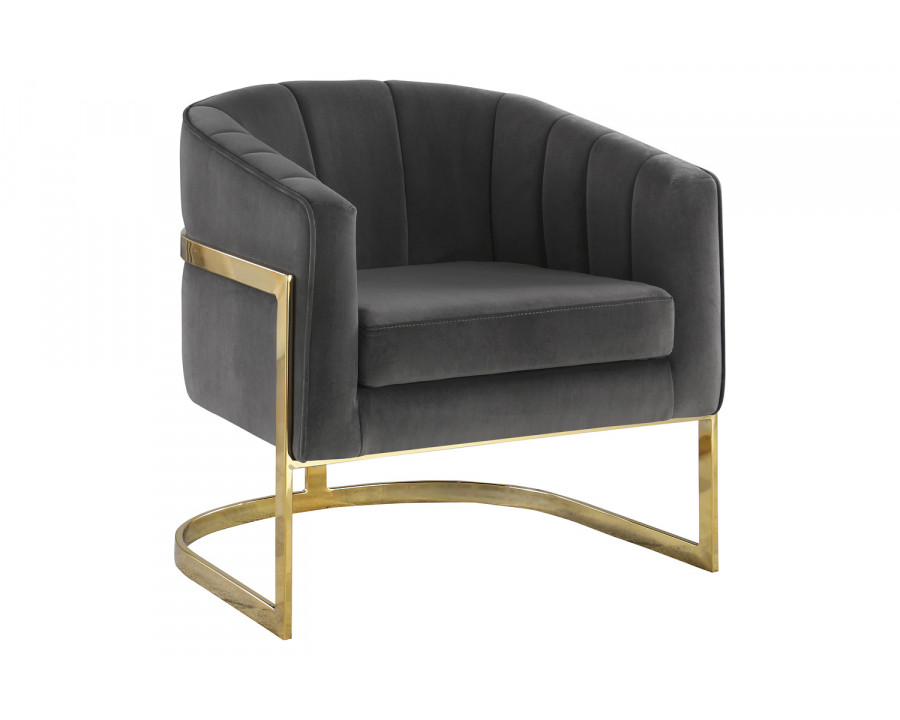 Coaster - Tufted Barrel Accent Chair in Dark Gray/Gold