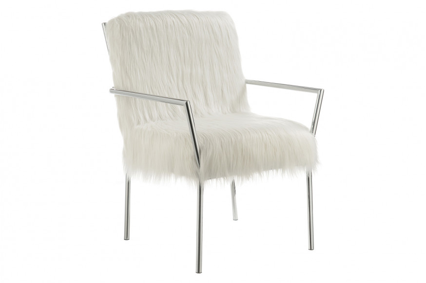 Coaster™ Faux Sheepskin Upholstered Accent Chair With Metal Arm - White