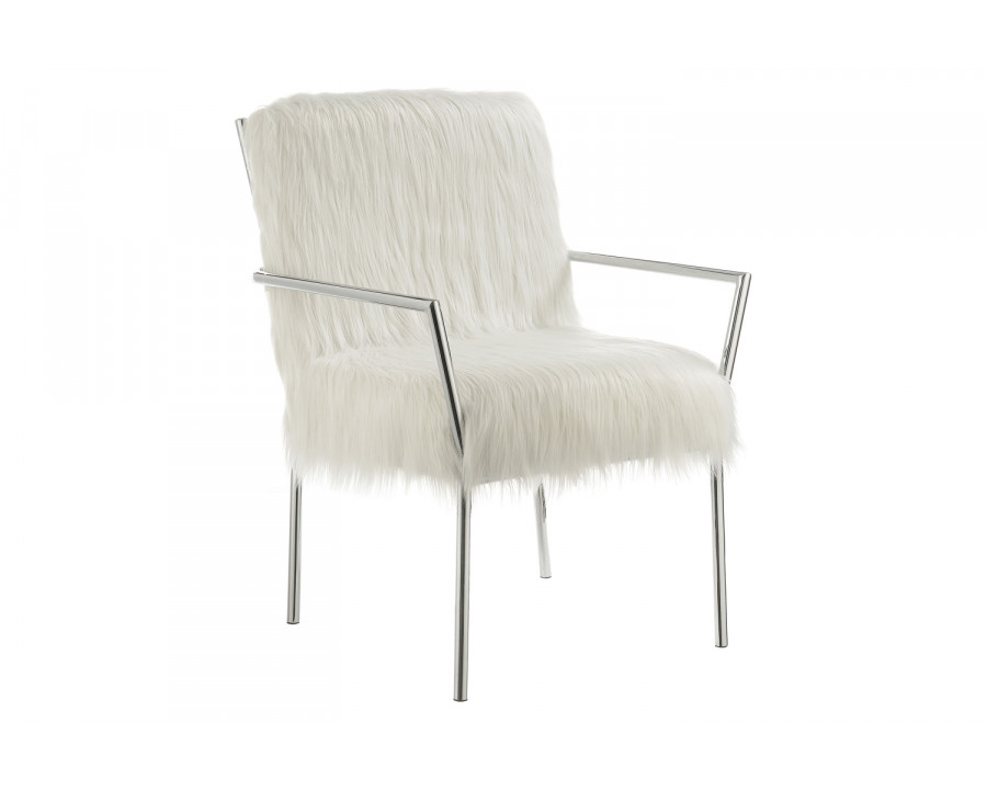 Coaster - Faux Sheepskin Upholstered Accent Chair With Metal Arm in White