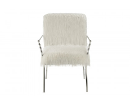 Coaster™ Faux Sheepskin Upholstered Accent Chair With Metal Arm - White