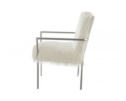 Coaster™ Faux Sheepskin Upholstered Accent Chair With Metal Arm - White