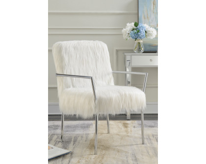 Coaster™ Faux Sheepskin Upholstered Accent Chair With Metal Arm - White