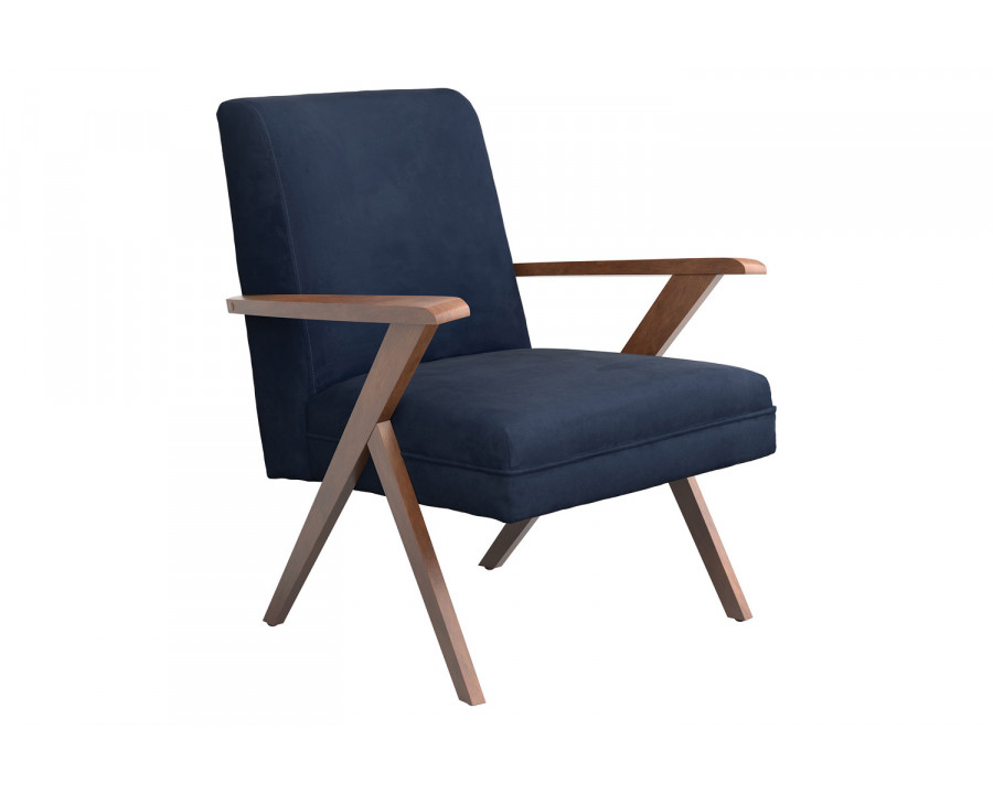 Coaster - Monrovia Wooden Arms Accent Chair in Dark Blue/Walnut