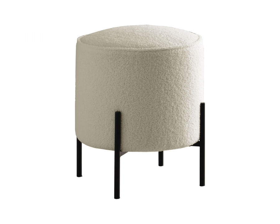 Coaster - Round Upholstered Ottoman in Beige/Matte Black