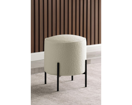 Coaster - Round Upholstered Ottoman in Beige/Matte Black