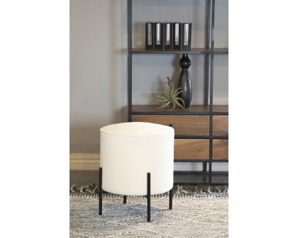 Coaster - Round Upholstered Ottoman in Beige/Matte Black