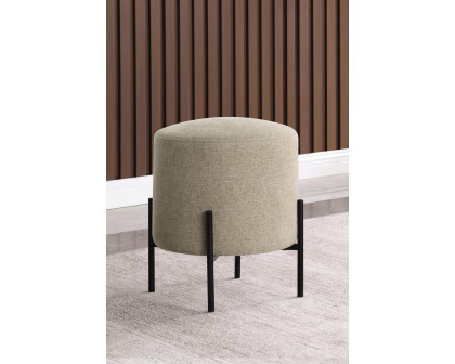 Coaster™ Round Upholstered Ottoman with Metal Legs - Latte