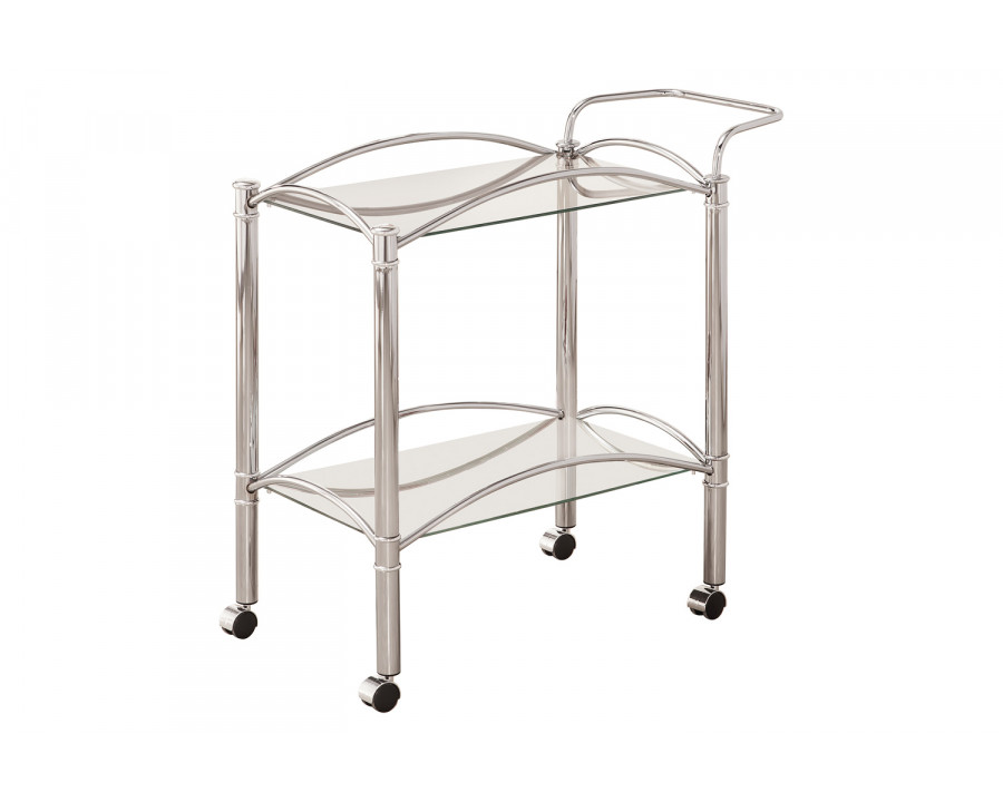 Coaster - 2-Tier Serving Cart With Glass Top in Chrome/Clear